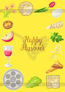 Декоративная рамка для еврейской пасхальной тарелки Happy Pesach - векторное изображение