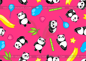 Seamless pattern with cute kawaii little pandas. - vector EPS clipart