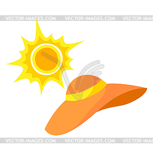 Защита от солнца с помощью шляпы. защитный солнцезащитный крем - векторный рисунок