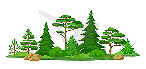 Spring or summer forest. Background with stylized - vector clip art