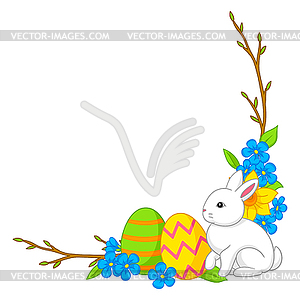 Happy Easter . Cute bunny, eggs and flowers for - vector clip art