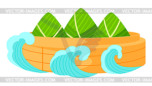 Завернутые рисовые клецки в пароварку. Праздник Дуаньву. - графика в векторном формате