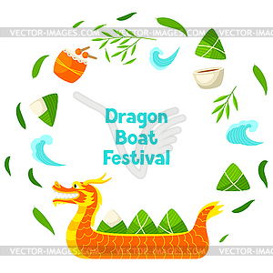 Happy Dragon Boat Festival greeting card. Chinese - vector clipart