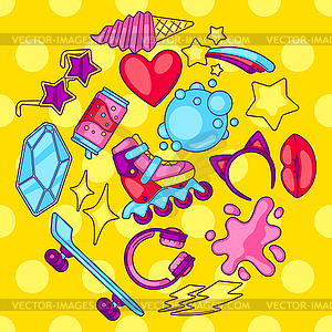 Background with fashion girlish items. Colorful - vector clipart