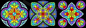 Set of stained-glass windows in gothic style. - vector image