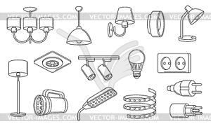 Set of electric lighting and lamps. Electrical - vector clipart