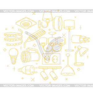 Background with electric lightings and lamps. - vector clipart