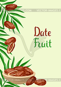 Background with dates fruits and palm leaves. - vector clipart