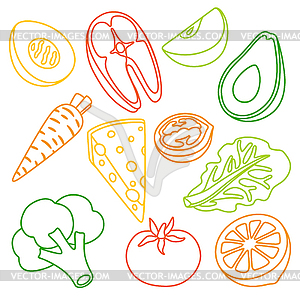 Набор иконок здорового питания и диетических блюд. Фрукты, - векторный дизайн