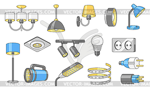 Set of electric lighting and lamps. Electrical - royalty-free vector image