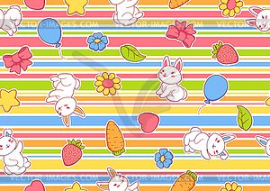 Seamless pattern with cute kawaii little bunnies. - vector image