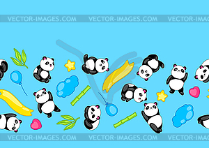 Seamless pattern with cute kawaii little pandas. - vector EPS clipart