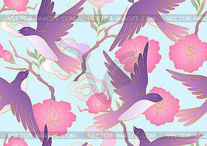 Oriental birds and flowers pattern. Chinese and - royalty-free vector image