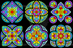 Set of stained-glass windows in gothic style. - vector clipart