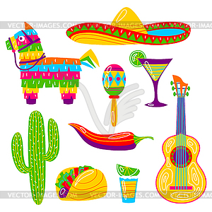 Cinco de Mayo set of objects. Mexican holiday items - vector clipart