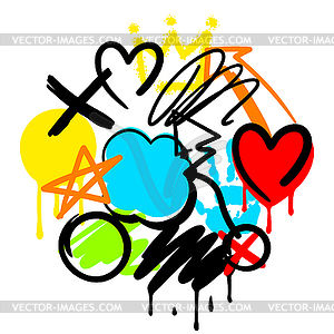 Background with graffiti symbols. Cartoon abstract - royalty-free vector clipart