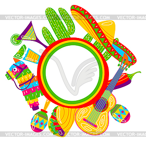 Cinco de Mayo greeting card. Mexican holiday items - vector clipart