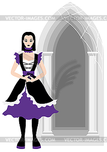 Поздравительная открытка в готическом стиле. Девушка в темном платье. - изображение в векторе