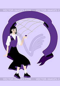 Greeting card in gothic style. Girl in dark dress. - vector image