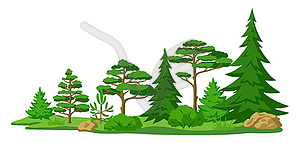 Весенний или летний лес. Фон со стилизованным - цветной векторный клипарт
