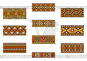 African seamless borders set. Hand stamp printing. - vector clip art