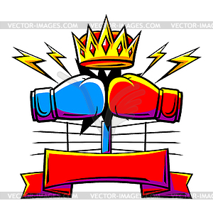 Emblem with boxing gloves. Box club label. Sport - vector clipart