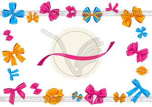 Background with color bows. Ribbon with knot for - vector image