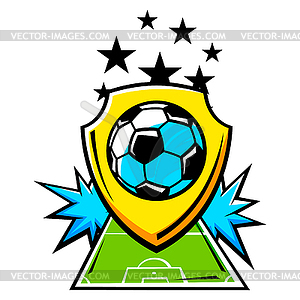 Emblem with soccer symbols. Football club label. - vector image