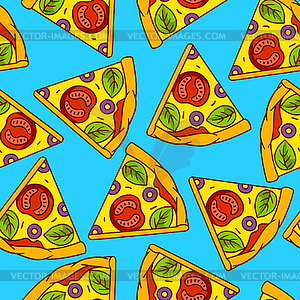 Tasty pizza slices pattern. Delicious fast food - vector image