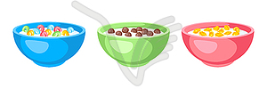 Breakfast cereal in bowls. healthy food - vector clip art