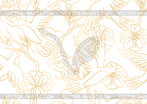 Oriental birds and flowers pattern. Chinese and - vector image