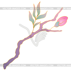 Sakura branch in oriental style. Chinese and - vector image