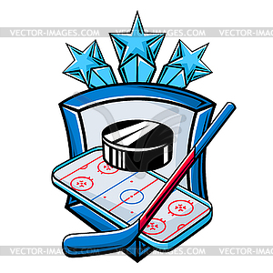 Emblem with hockey symbols. Sport club label or - vector clipart