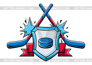 Emblem with hockey symbols. Sport club label or - vector clip art