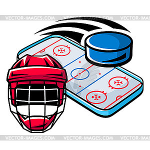 Emblem with hockey symbols. Sport club label or - vector clipart