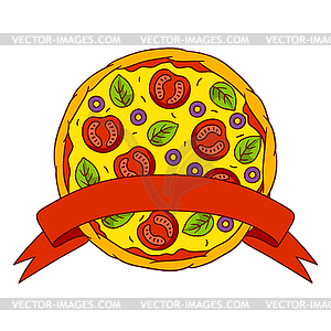 Вкусная итальянская пицца. Вкусное блюдо из фаст-фуда. для - изображение в векторном формате