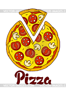 Tasty pizza slice separated. Delicious fast food - vector image