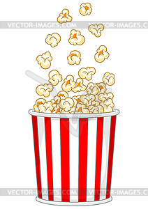 Popcorn in paper striped bucket. snack food in - vector image