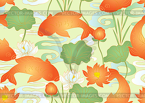 Oriental fish and lotus pattern. Chinese and - vector clipart / vector image