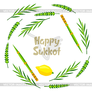 Happy Sukkot decorative frame. Holiday background - vector clipart