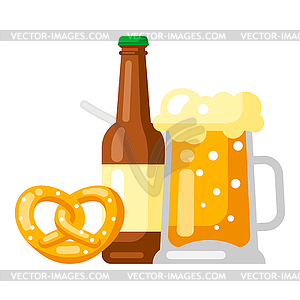 Emblem with beer objects. Beer festival or - vector clipart