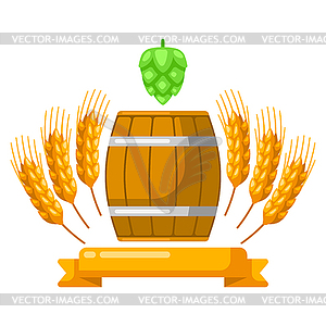 Emblem with beer objects. Beer festival or - vector clip art
