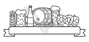 Card with beer objects. Beer festival or Oktoberfest - vector image