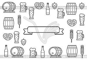 Card with beer objects. Beer festival or Oktoberfest - vector image