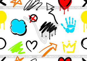 Pattern with graffiti symbols. Cartoon abstract - stock vector clipart