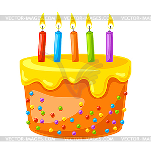 Праздничный торт . С Днем рождения и праздничным подарком - векторный клипарт / векторное изображение