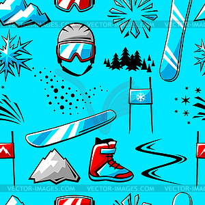 Pattern with snowboarding items. Winter sport  - vector EPS clipart