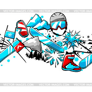 Pattern with snowboarding items. Winter sport  - vector image