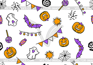 Happy Halloween pattern. Holiday background with - vector image