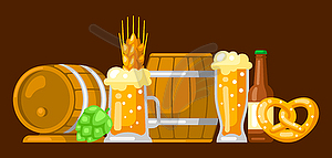 Card with beer objects. Beer festival or Oktoberfest - vector clipart